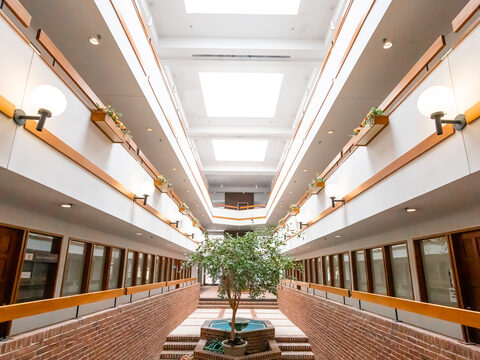 The skylit central atrium at Lyric Square