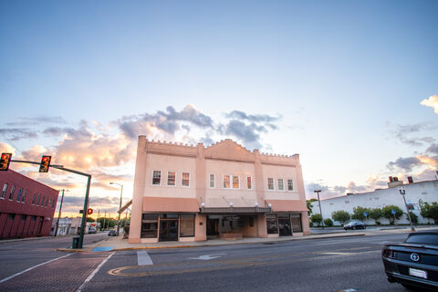 The Lyric Square facade at dusk