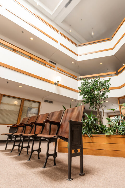 Original theatre seats preserved in the atrium